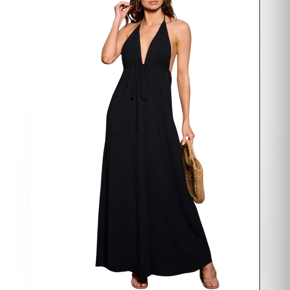NEW Elegant Sleeveless Maxi Dress with Neck Tie and Open Back